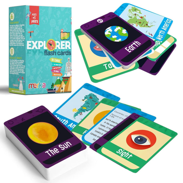 merka Science Flash Cards for Kids - 90-Count Multicolor Waterproof Deck - Solar System Facts & Planet Cards for Kids & Human Anatomy & Geography Facts - Homeschool Science Supplies - image 1