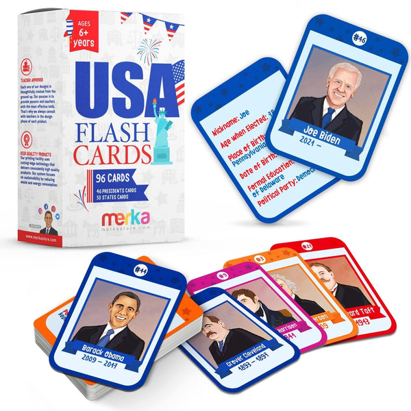 Merka US Presidents & State Capitals Flash Cards - 96-Pack, Multicolor, 3.5 x 2.5 in - Educational Flashcards for Kids, Homeschool & Learning Games - image 1