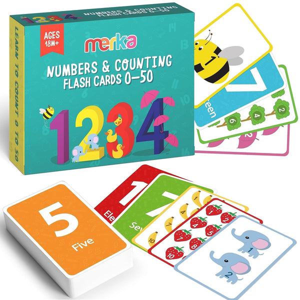 merka Number Cards for Toddlers - 55-Piece Laminated Deck, Multicolor, Ages 2-4 - Preschool Math Cards & Kindergarten Digits - Counting Flashcards & Numerals - image 1