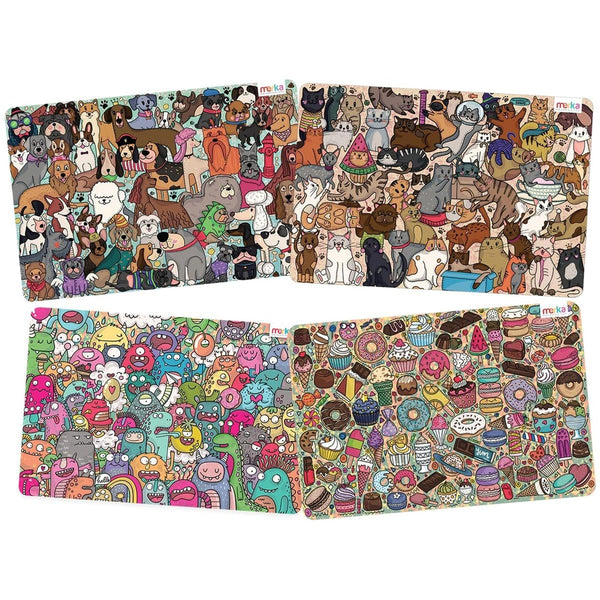 Merka Kids Table Placemats Set of 4 - 17 x 11 in, Multicolor - Reusable Plastic, Wipeable Cartoon Dining Mats - Monster Table Mat & Cat & Dog Themes, Educational for Ages 2+ - image 1