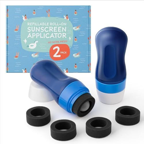 Sunscreen Applicator - Refillable Sunscreen Roller & Replacement Sponge Heads - Roller Bottle Lotion Applicator for Easy Even Coverage for Kids & Adults - 2 Pack, 6 fl oz - image 1