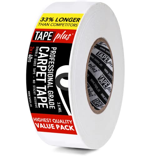 TapePlus Double-Sided Carpet Tape - Nonresidue Rug Tape for Hardwood Floors - Peel & Stick Backing for Area Rugs - Anti-Slip Stair Tread Adhesive - 3 in x 120 ft, White - image 1