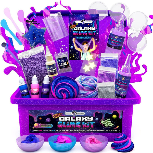 Original Stationery Mini Galaxy Slime Kit for Girls & Boys Ages 7–12, DIY Glow-in-The-Dark Slime Set with Glitter, Fun Space Craft Toy for Creative Play, Birthday Gift for Kids - image 1