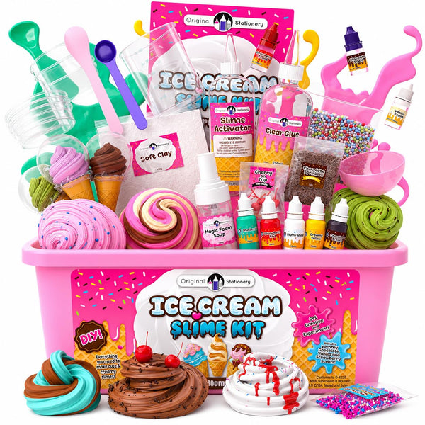 Original Stationery Ice Cream Slime Kit for Girls Toys, DIY Cherry-Scented Slime Making Set with 31 Pieces, Fun Arts and Crafts for Kids Ages 8-12, Birthday Gift - image 1