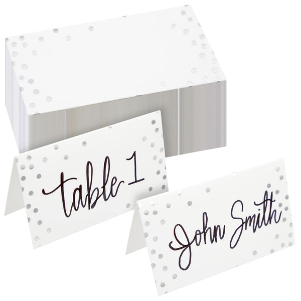 Best Paper Greetings Table Place Cards - 3.5 x 2 in Folded, Silver Polka Dot, 100 Pack - Name Cards for Table Setting & Buffet Labels - image 1