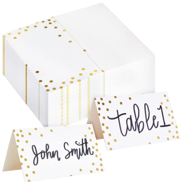 Best Paper Greetings Place Cards for Table Setting - 3.5 x 2 In Folded, 100 Pack, Gold Foil Polka Dots, 250gsm Paper - Place Card Holders & Food Tags for Weddings & Dinner Parties - image 1