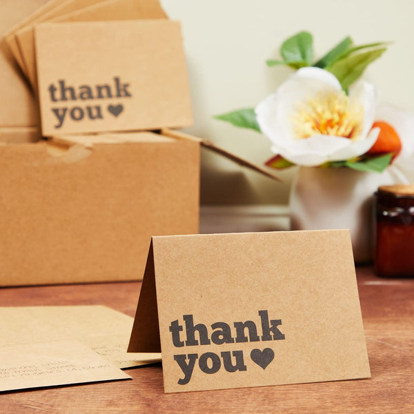 120 Pack Kraft Paper Thank You Cards with Envelopes - Bulk Thank You Cards for Wedding, Graduation, Baby Shower, Commerce (Heart Design, 3.5x5 In) - image 1