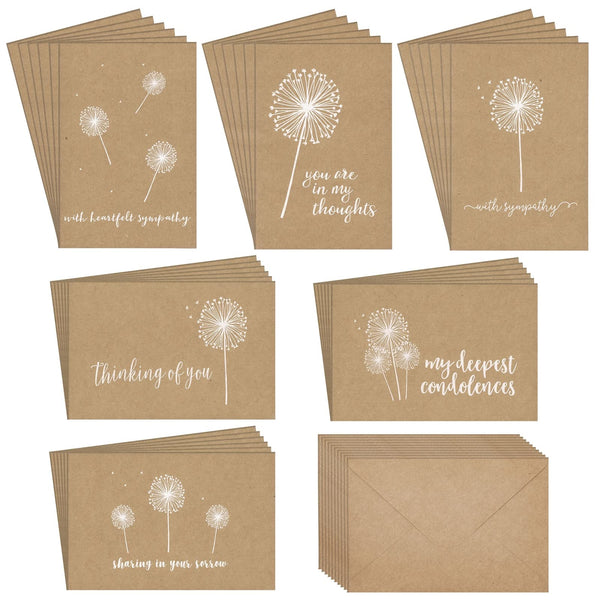 Best Paper Greetings Sympathy Cards with Envelopes - 4 x 6 In, 36 Pack, Kraft Paper & Brown Envelopes - Blank Sympathy & Thinking of You Cards - image 1