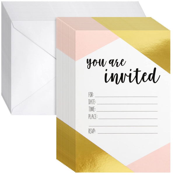 Best Paper Greetings Girls Paper Birthday Invitations - Preprinted Fill-In Invitations with Envelopes - Durable Invite Cards - Kids Birthday Party Invites - 4"x 6", Pack of 36, Pink & Gold - image 1
