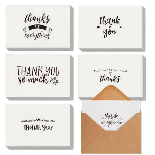 BEST PAPER GREETINGS Thank You Cards with Envelopes - 4 x 6 In, 48-Pack, Black & White - Kraft Paper Envelopes, Farm Themed - Blank Inside & Simple Vintage Designs - image 1