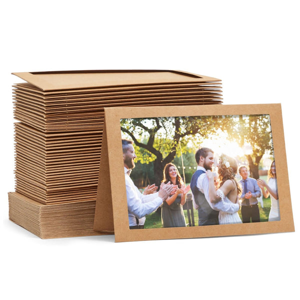 Best Paper Greetings 48-Pack Brown Card Stock Photo Frame Cards - 4.75 x 6.8 In Kraft Paper with Envelopes - Blank Interior & Photo Insert Window - Interchangeable Mat for DIY Floral Greetings - image 1