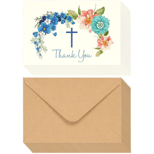 48 Pack Christian Thank You Cards With Envelopes, Bulk Baptism, Religious Greeting Notes for Christening, Wedding, Communion, Floral Cross Design (10 x 15 cm) - image 1