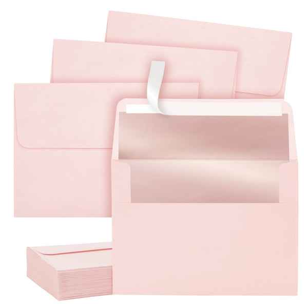 Best Paper Greetings Rose Gold Foil Wedding Invitation Envelopes - A7, 5.25 x 7.25 In, Pink, 50 Pack - Rose Gold A7 Envelopes for Bridal Shower & Thank You Notes - image 1