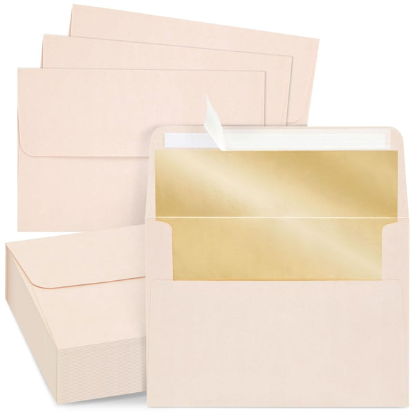 Best Paper Greetings 50 Pack Blush Pink A7 Envelopes Bronze Foil Lined, 5.25 x 7.25 inch Peel & Seal Invitation & Mailing Envelopes for Wedding & Holiday Greeting Cards - image 1