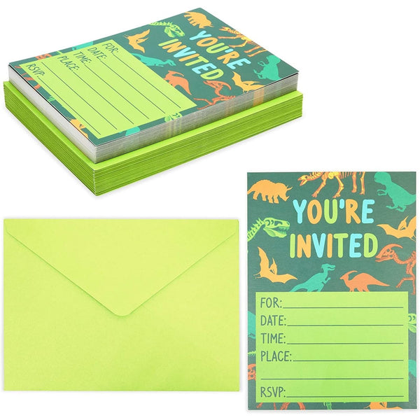 BLUE PANDA Dinosaur Birthday Invitations - 5 x 7 In, 36-Pack, Green - Dinosaur Party Invitations - image 1
