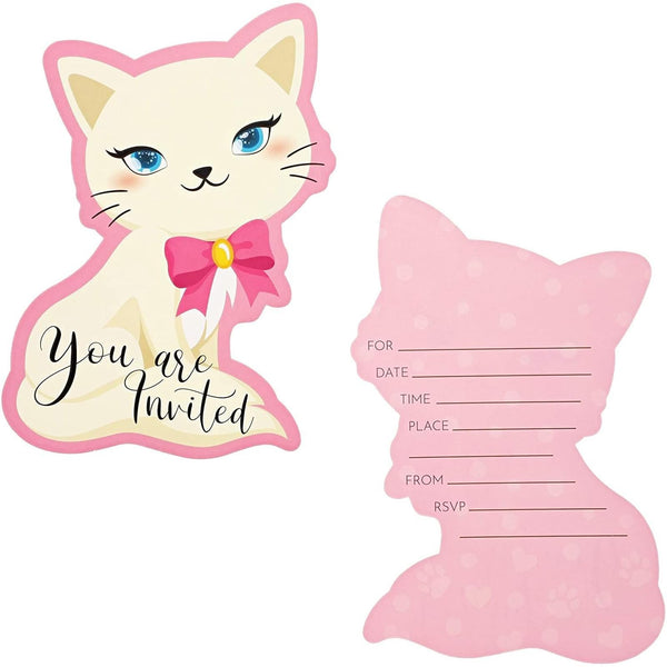 BLUE PANDA Cat Birthday Invites - 5 x 7 In, 36 Pack, Pink Modern Cartoon - Kids Invites with Envelopes Party Pack - Cat Themed Birthday Party Invitations - image 1