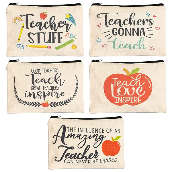Teacher Pencil Pouches - Teacher Pencil Holder Bag for School Supplies - Zipper Pouch for Pens & Makeup - Multi-Purpose Classroom & Travel Case - 9 x 6 in - Pack of 5 - image 1