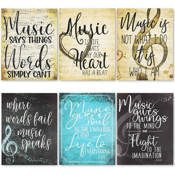 Bright Creations Music Posters 6-Pack with Inspirational Quotes - 11 x 14 In, Blue & Black, Retro - Music Decor for Classroom & Orchestra Classroom Decor - image 1