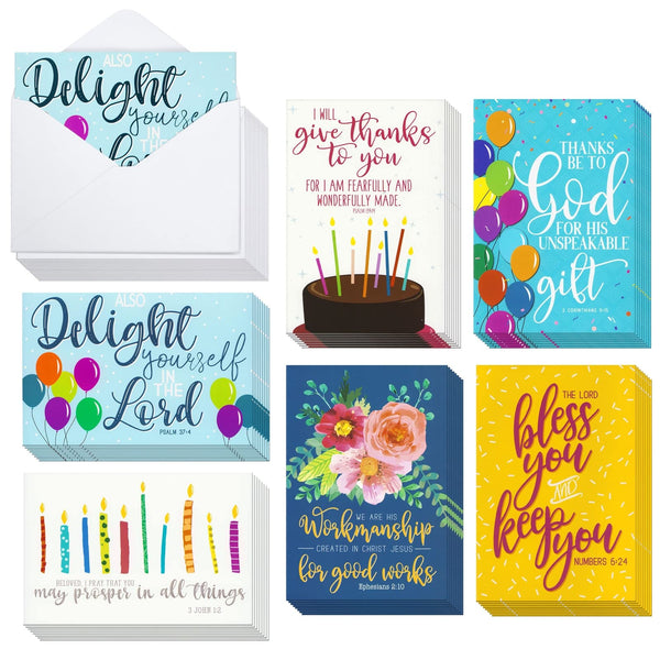 Faithful Finds Birthday Cards for Women - 48 Pack, 4 x 6 In, Multicolor, Contemporary - Christian Birthday Cards Bulk Set with Envelopes & Bible Verses - image 1