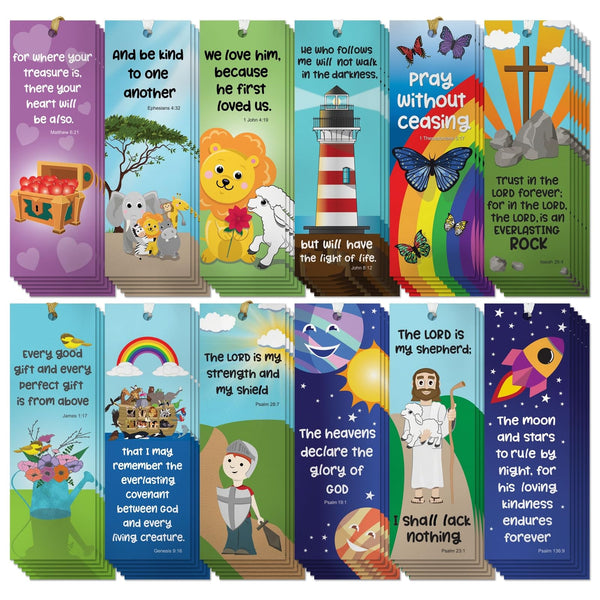 Faithful Finds Bible Bookmarks for Kids - 72 Pack, 6" x 2", Multi-Color Cardstock Magnetic Tabs - Bulk Christian Kids Bookmarks with Bible Verse Quotes - image 1