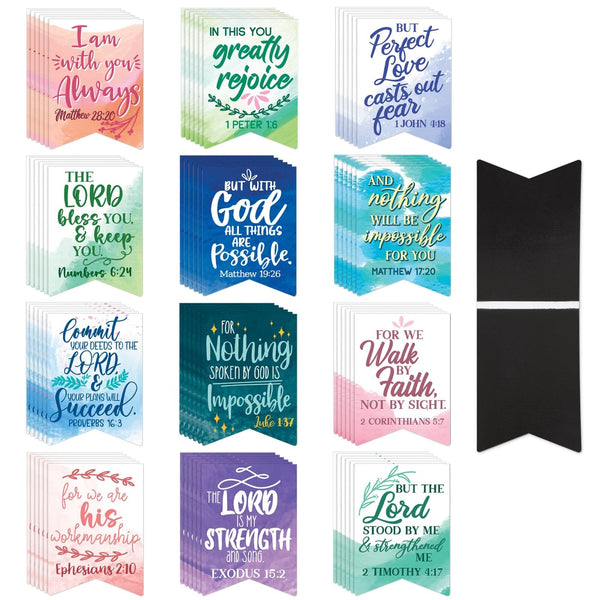 Faithful Finds Christian Magnetic Bookmarks Bulk 72-Pack - 1 x 1 in, Multi-Colored Polypropylene - 12 Watercolor Verse Designs & Magnetic Bible Verse Markers for Bible Study Supplies - image 1