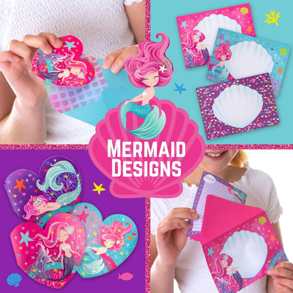 GirlZone Mermaid Stationery Set - 45-Piece, White Paper - Mermaid Writing Set & Letter Writing Kit for Kids - image 1