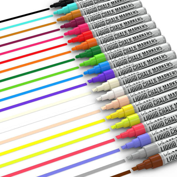 Kassa Liquid Chalk Markers - 20 Pack, Multicolor, Dual Fine & Chisel Tip - Erasable Dust-Free Window & Glass Marker - image 1
