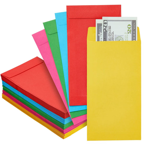 100 Pack Colorful Money Envelopes for Cash, Payroll, Money Saving, Coins, Currency, 100GSM (4 x 7 In) - image 1