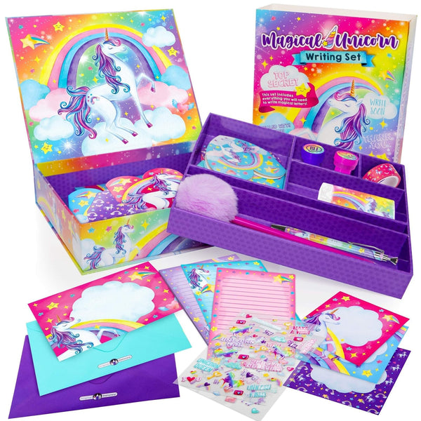 Original Stationery Unicorn Letter Writing Kit - 45-Piece Multi-Color Paper & Sticker Set With Purple Storage Box - Stationery & Letter Paper for Girls - image 1