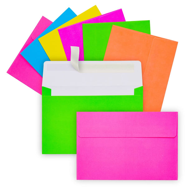 Paper Junkie Colored Envelopes - Neon Envelopes for Invitations - Library Pockets with Peel & Seal Closure for Greeting Cards - 4.25 x 6.25 Inches, Pack of 112, 6 Neon Colors - image 1