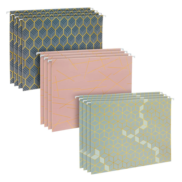 Paper Junkie Geometric Hanging File Folders - Letter Size (11.75 in x 9 in), 12 Pack, Mint, Dusty Pink & Dark Blue - Gold Foil Decorative Folders & Organizer for Office Organization - image 1