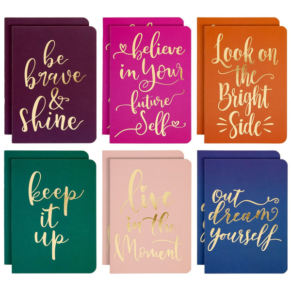 12-Pack of Inspirational Notebooks for Women, Writing, Motivation, Small Pocket Journals with 6 Gold Foil Designs, 56 Lined Pages for Diary, Doodling (4x5.6 In) - image 1