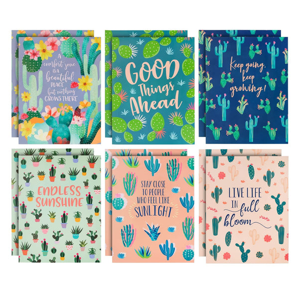 12 Pack Inspirational 2 Pocket Folders, Letter Size, 6 Decorative Motivational Designs for School, Home, Office, Women Girls (9.25x12 inch) - Succulent Cactus - image 1