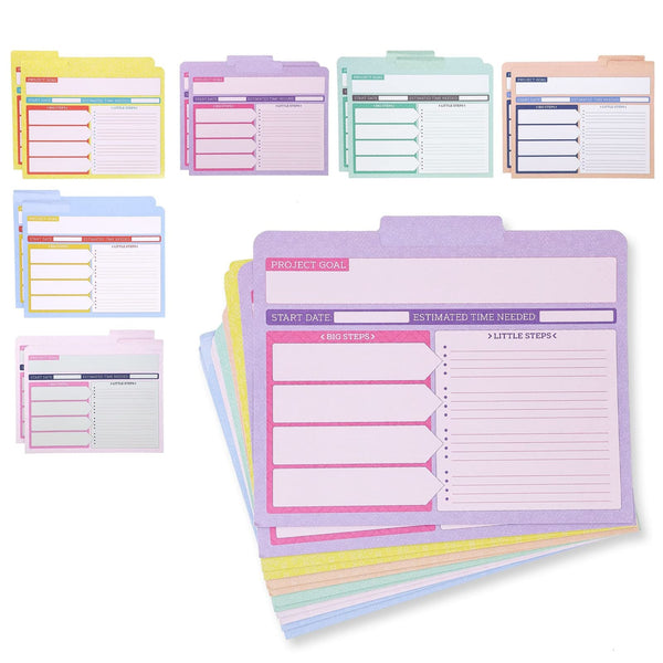 12 Pack Project File Folders with Tabs and Notes Section, 1/3 Cut Tab, Letter Size, Office Supplies - 6 Pastel Colors - image 1