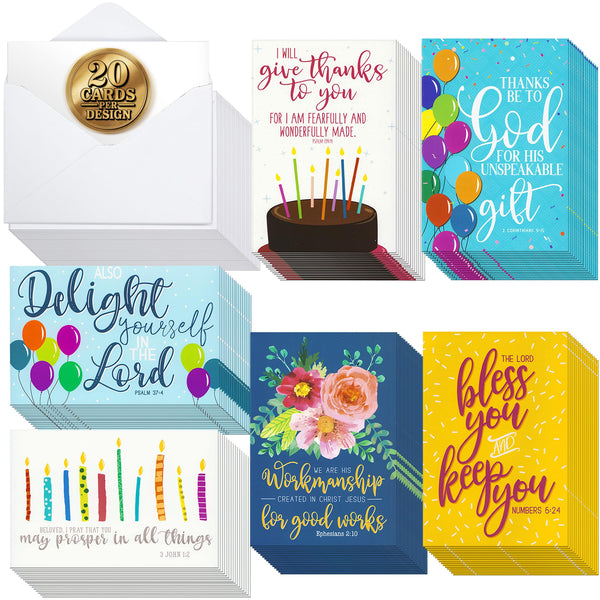 Birthday Cards 120PK with 6 Bible Verses – Christian Birthday Cards Bulk, Religious Greeting Cards with Envelopes, Scripture Cards for Men & Women, Inspirational Christian Cards for Any Occasion - image 1