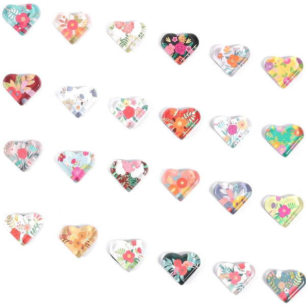 Paper Junkie Glass Magnets for Fridge - Bulk Assorted Floral Patterns, Small, 24 Count - Decorative Refrigerator Accents & Floral Magnets Bulk - image 1
