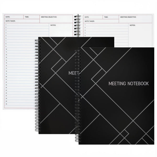 Paper Junkie Meeting Notebooks for Work, 2 Pack Project Planner with Meeting Agenda, Minutes & Notes Sections, Lay-Flat Spiral Bound Work Organizer for Office, Home, and Business Use - 8.5x11 in - image 1