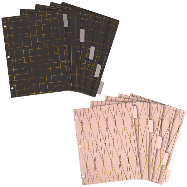 Paper Junkie 6 Sets of 5 Tab Dividers for 3 Ring Binders, 30 Total Bulk Dividers for Office, School Supplies (Pink, Black, 8.5 x 11 in Binder) - image 1