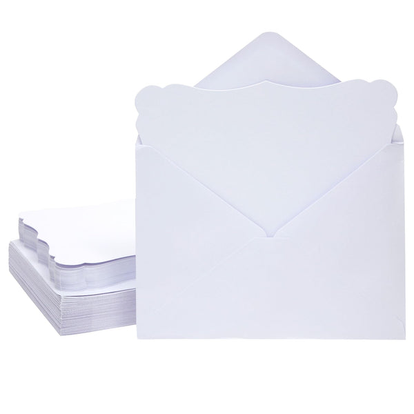 Paper Junkie Blank Scalloped Cards & Envelopes - 5 x 7 In, White, Pack of 50 - Inkjet Printable Wedding & Baby Shower Scalloped Invitations - image 1