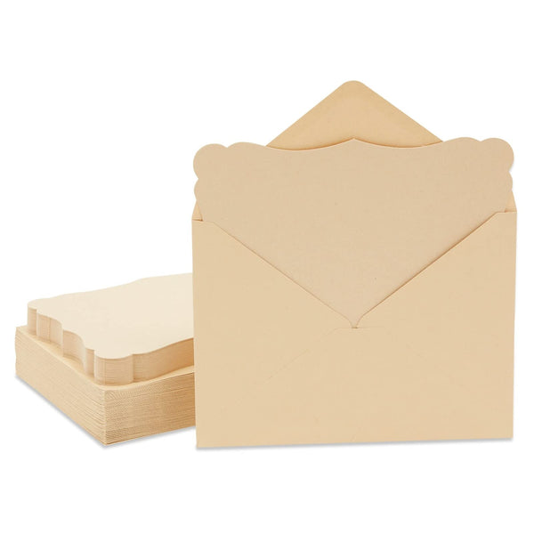 Paper Junkie Blank Scalloped Cards & Envelopes - 5x7 In, Brown Kraft, 50 Pack - Printable Rustic Cards & Kraft Paper Invitations for Wedding, Baby Shower & Birthday - image 1