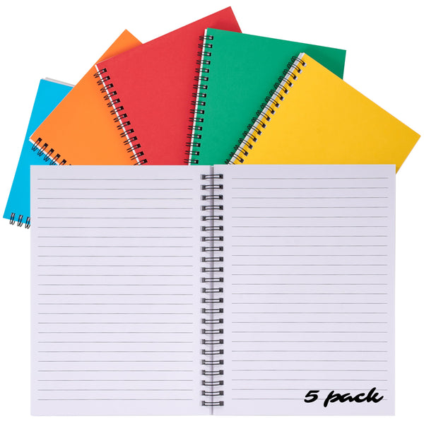 5 Pack 6x8 inch Spiral Journals, Bright Colors - image 1