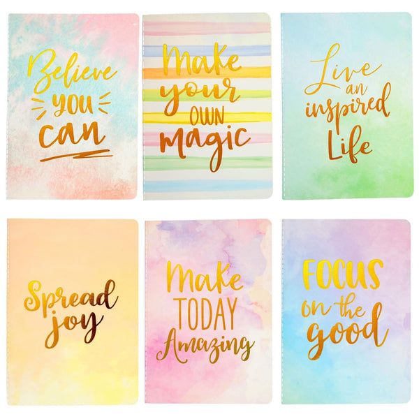 Paper Junkie Journaling Notebooks - 6-Pack A5 Softcover Multicolor, 80 Ruled Ivory Pages - Inspirational Notebooks with Watercolor Covers & Gold Foil Quotes - Note Pads for College & Office - image 1