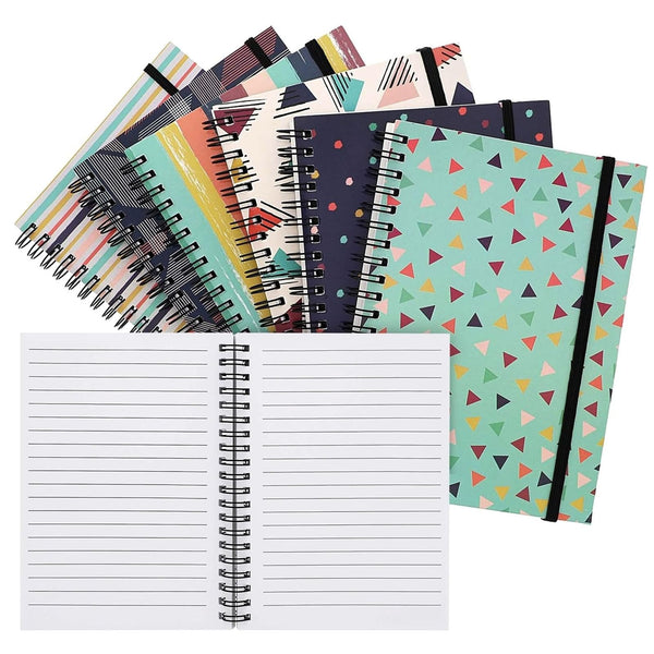 Paper Junkie 6 Pack 5x7 Spiral Notebooks with Pocket - Small Lined Journals with Elastic Closure for School, Work (6 Designs) - image 1