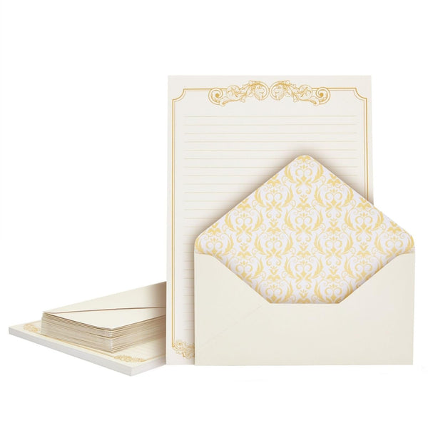 Paper Junkie Letter Paper & Envelopes Set - 60 Sheets (7.2 x 10.2 In) & 30 Ivory Envelopes (4 x 7.7 in), Gold Border, 100 GSM - Vintage Lined Stationery for Love Letters & Invitations - image 1