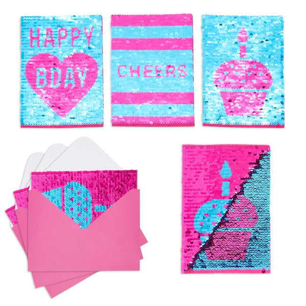 Paper Junkie Sequin Birthday Card Collection - 3 5 x 7 in Pink Envelopes - Assorted Happy Birthday Greetings with Blank Interior for Kids, Daughters & Granddaughters - image 1