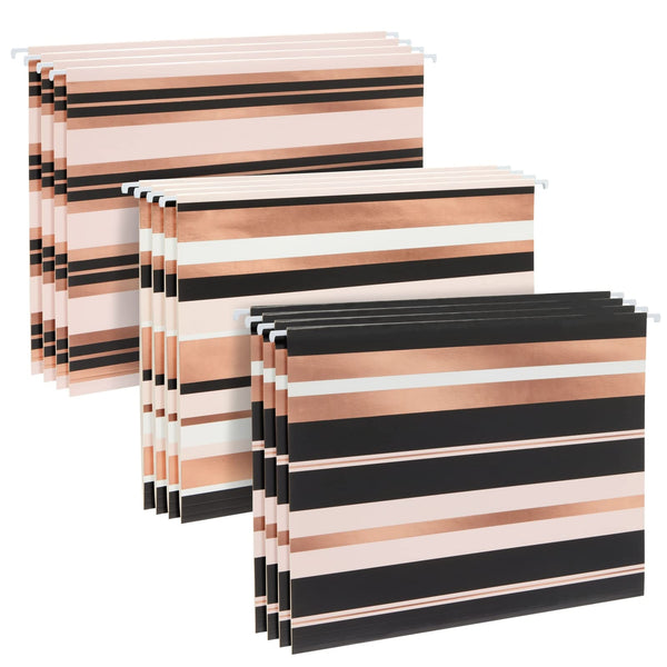 12 Pack Decorative Hanging File Folders, Letter Size, 1/5 Cut Tabs, Rose Gold Foil Stripes (9.5 x 11.5 in) - image 1