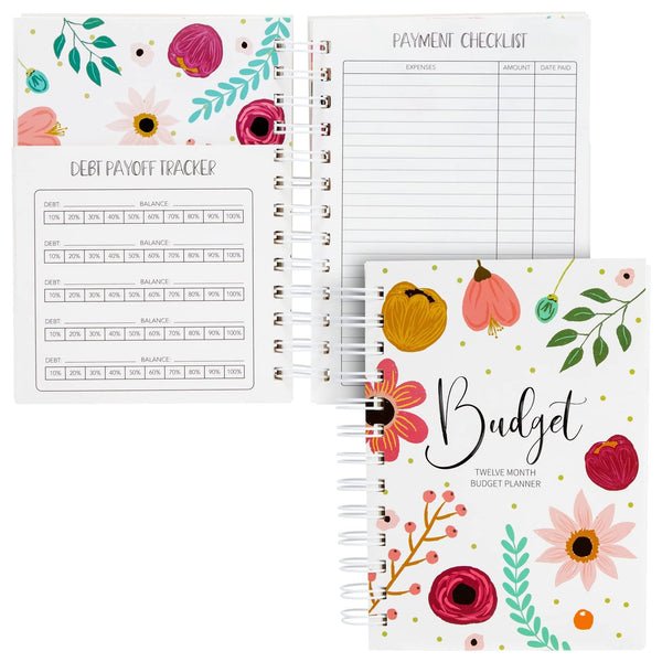 Paper Junkie Bill Organizer with Pockets - 5 x 7 In, Pink & Red with Green Accents - Floral Monthly Planner - Debt Payment Tracker & Expense Organizer - image 1