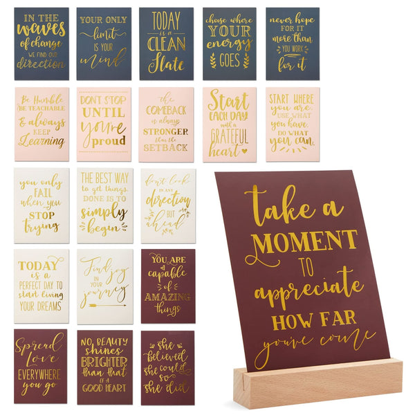Paper Junkie Inspirational Cards & Daily Motivational Quotes for Office Desk Accessories, Motivational Desk Decor & Cubicle Decor - 20 Pack 5 x 7 Inch Multi-Color Cardstock & Wooden Stand - image 1