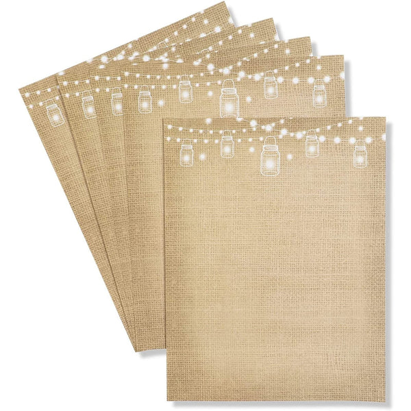 Pipilo Press Letterhead Paper 8.5 x 11 - Brown, 100 Sheets, Mason Jar & String Light Rustic Design - Scrapbook Paper for Letter Writing Stationery Set - image 1
