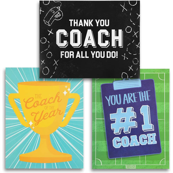 Pipilo Press Jumbo Thank You Coach Card - Blank Interior, Teacher Appreciation Gifts - Glossy Cardstock for Soccer & Gymnastics Coaches - Pack of 3 - 8.5 x 11 in - image 1